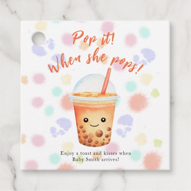 Watercolor Bubble Tea Poppa den! När hon poppar! Gåvor Etiketter (Framsida)