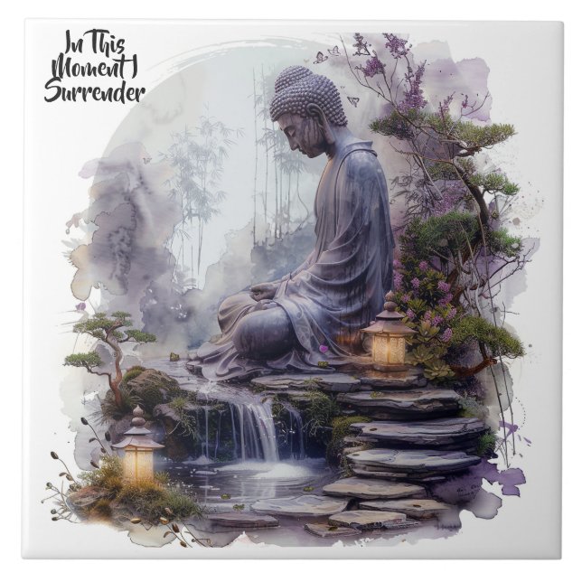 Watercolor Buddha Surrender Ceramic Tile Kakelplatta (Framsidan)
