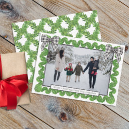 Watercolor Buffalo Play Black Bow Garland Photo Julkort