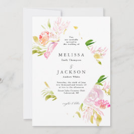 Watercolor Bukett med rosor Diamond Bröllop Inbjudningar