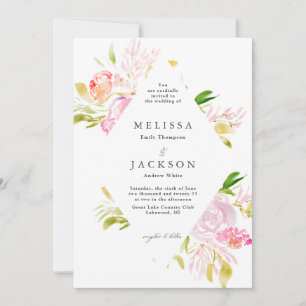 Watercolor Bukett med rosor Diamond Bröllop Inbjudningar