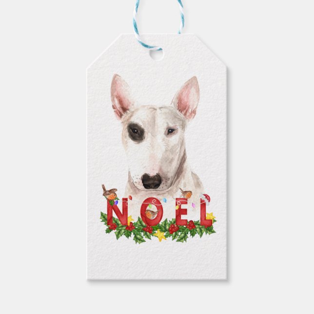 Watercolor Bull Terrier Noel jul Presentetikett (Framsidan)