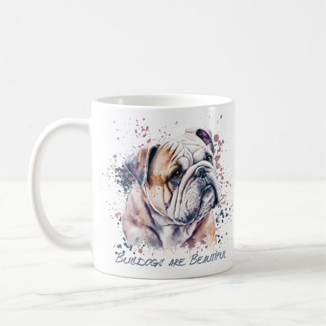 Watercolor Bulldog Kaffemugg (Vänster)