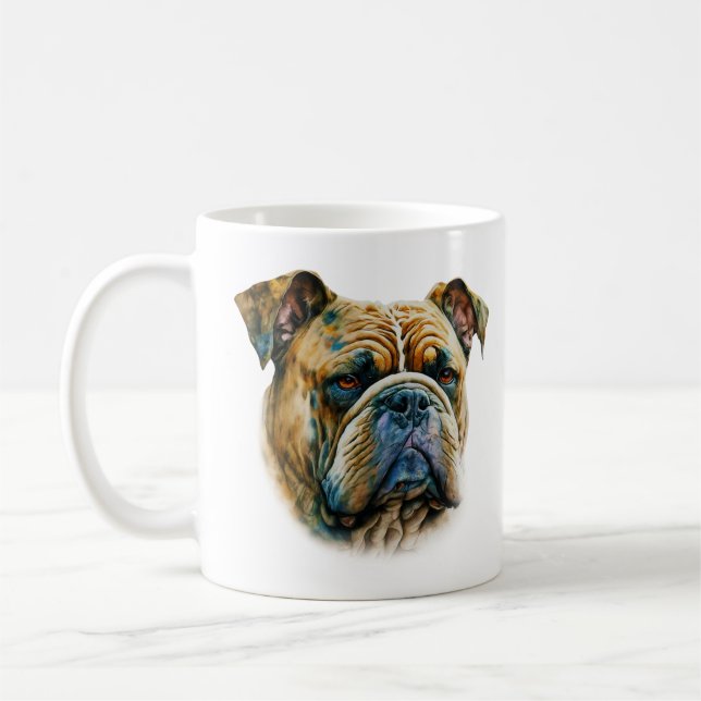 Watercolor Bulldog Kaffemugg (Vänster)