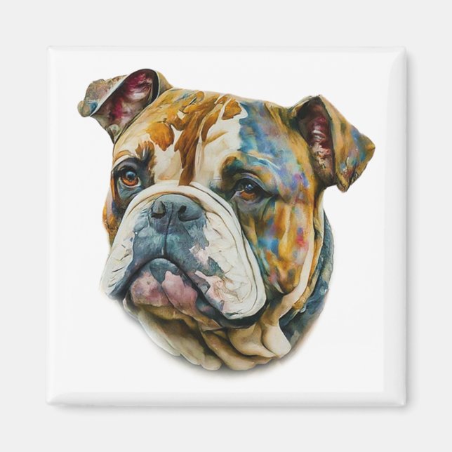 Watercolor Bulldog Magnet (Framsidan)