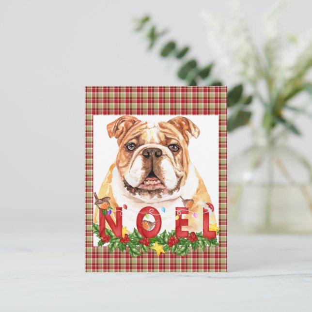 Watercolor Bulldog Noel jul Vykort (Stående Fram)