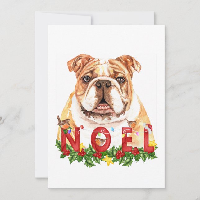 Watercolor Bulldog Noel-julkort (Framsida)