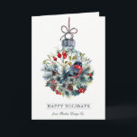 Watercolor Bullfinch Glass Boll Corporate Hälsning Helgkort<br><div class="desc">Ett vackert Helgdag-kort med en vattenfärg som målas som julprydnad,  som består av inslag,  t.ex. en bullfink,  holly,  pinekonar och gräs boughs. Enkel att anpassa för hälsning för privat bruk eller företag!</div>