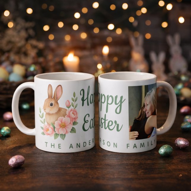 Watercolor Bunnt and Pink Floral Wreath Easter Kaffemugg (Skapare uppladdad)