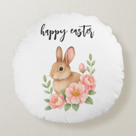 Watercolor Bunnt and Pink Floral Wreath Easter Rund Kudde