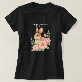 Watercolor Bunnt and Pink Floral Wreath Easter T Shirt
