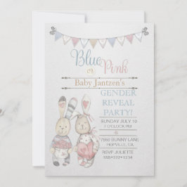 Watercolor Bunny Baby Gender Reveal Inbjudningar