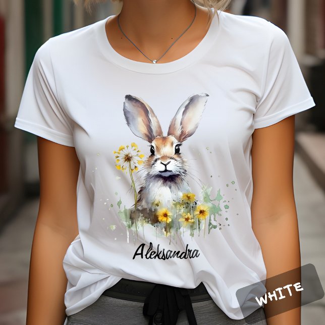 Watercolor Bunny Dandelion Personlig Tshirt T Shirt (Skapare uppladdad)