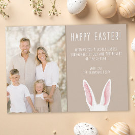 Watercolor Bunny Ears Family Photo Beige Easter Kort