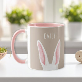 Watercolor Bunny Ears On Beige With Custom Name Mugg