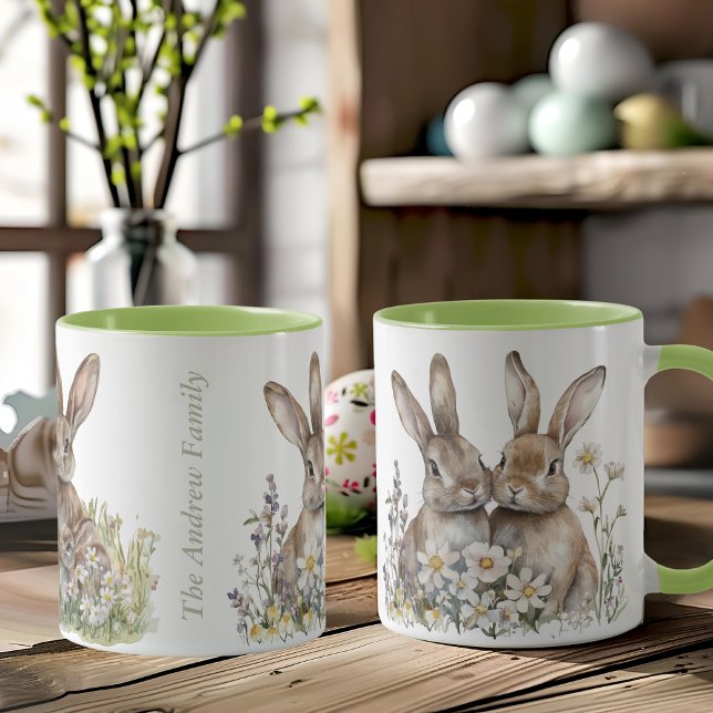 Watercolor Bunny Family Namn Påsk Mugg (Watercolor Bunny Family Name Easter Mug)