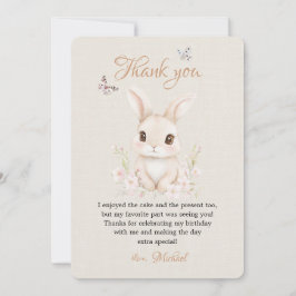 Watercolor Bunny First Birthday Thank You Tack Kort