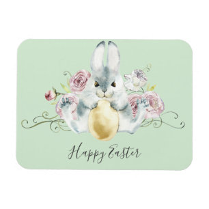 Watercolor Bunny & Flowers Påsk Magnet