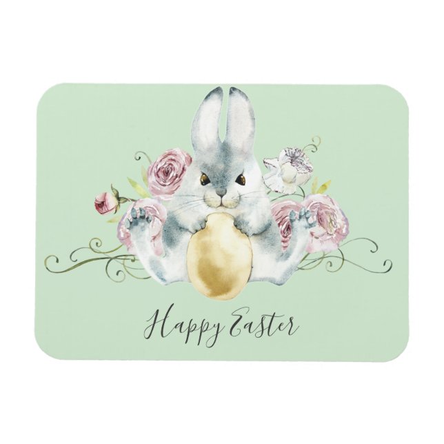 Watercolor Bunny & Flowers Påsk Magnet (Horisontell)