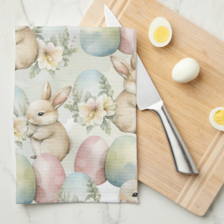Watercolor Bunny Garden Kökshandduk
