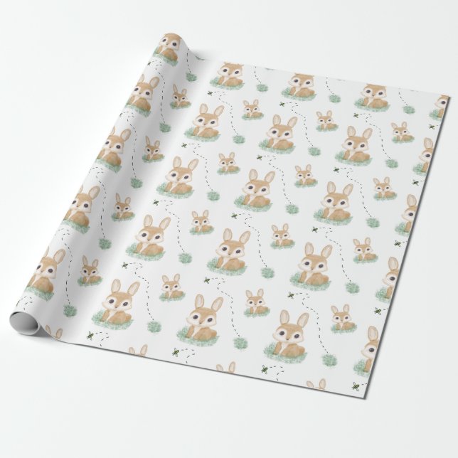 Watercolor Bunny Hand plockade Presentpapper (Utrullad)