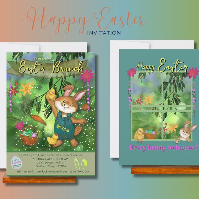 Watercolor Bunny inbjudan till Påsk Brunch (Watercolor Bunny invitation to Easter Brunch)