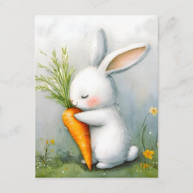 Watercolor Bunny Lycklig Harvest Helg Vykort (Framsida)