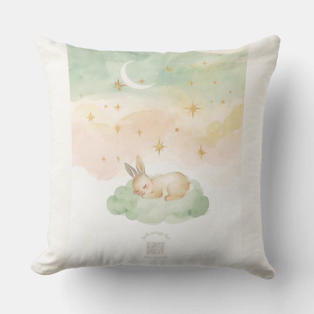 Watercolor Bunny Nursery Pillow | Pastel Mint Kudde (Framsida)