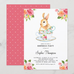 Watercolor Bunny på Tekopp Birthday Tea Party Inbjudningar