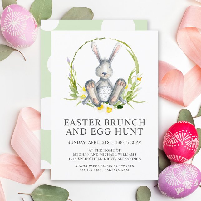 Watercolor Bunny Påsk Brunch Egg Hunt Inbjudningar (Skapare uppladdad)