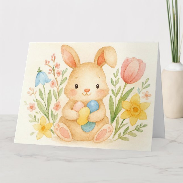 Watercolor Bunny Påsk Kort (Framsida)