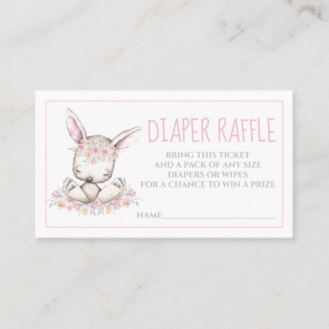 Watercolor Bunny Rabbit Girl Diaper Raffle Biljett (Framsida)