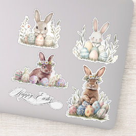Watercolor Bunny Rabbit Påsk Vår Klistermärken