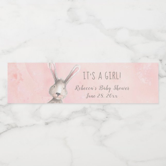 Watercolor Bunny Rabbit sin anpassningsbar Girl Vattenflaskor Etikett (Singel etikett)