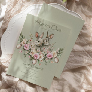 Watercolor Bunny Rabbits Blommigt Påsk Brunch Egg Inbjudningar