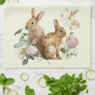 Watercolor Bunny ro Kitchen Towel Kökshandduk