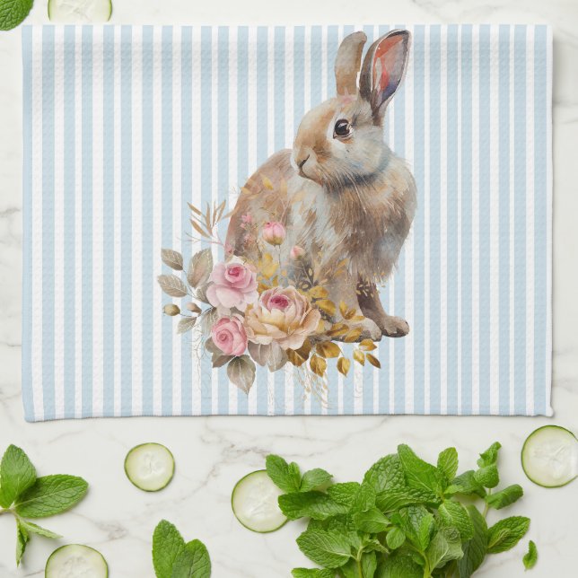 Watercolor Bunny ro Kitchen Towel Kökshandduk (Vikta)