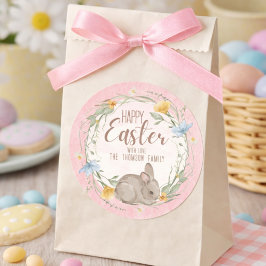 Watercolor Bunny Spring Wildflowers Happy Easter  Runt Klistermärke