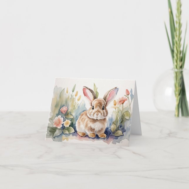 Watercolor Bunny Tack Kort (Framsida)