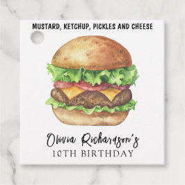 Watercolor Burger Party Birthday Gåvor Etiketter