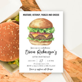 Watercolor Burger Party Birthday Inbjudningar