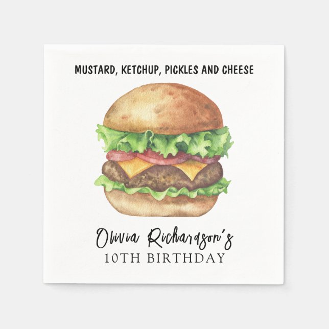 Watercolor Burger Party Birthday Pappersservett (Framsidan)