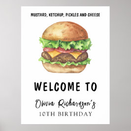 Watercolor Burger Party Birthday Poster