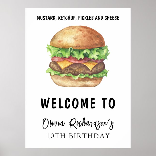 Watercolor Burger Party Birthday Poster (Framsidan)