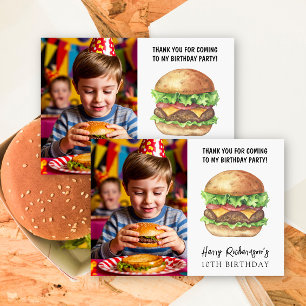 Watercolor Burger Party Birthday Tack Kort