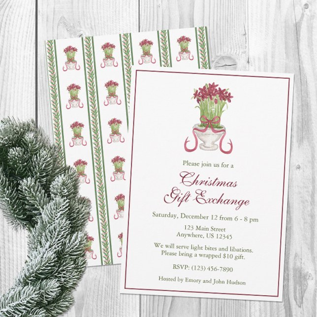 Watercolor Burgundy Amaryllis jul Party Inbjudningar (Skapare uppladdad)