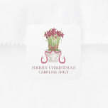 Watercolor Burgundy Amaryllis julgåva Fyrkantigt Klistermärke<br><div class="desc">PreppyPrint.com - Fira jul i stil! Lägg till personligens beröring. Överför den här designen även till de produkter du vill ha! Besök min designerbutik,  PreppyPrint.com,  för att få information om hur du samordnar saker.</div>