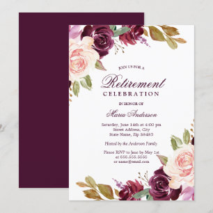 Watercolor Burgundy Berry Pension Party Inbjudningar