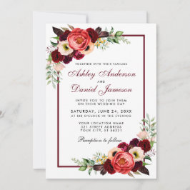 Watercolor Burgundy Blommigt Boho bröllopsinbjudan Inbjudningar