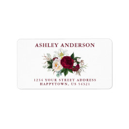 Watercolor Burgundy Blommigt Greenery Adress Adressetikett